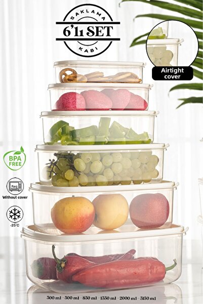 Meleni Home Set of 6 Rectangular Sweet Transparent Storage Containers 300 ml-500 ml 800 ml 1200 ml 1900 ml 2900 ml