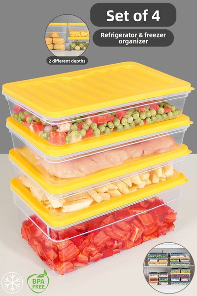 Meleni Home Microwave Compatible Organizer Set of 4 - Food and Food Storage, Deep and Shallow m Yellow
