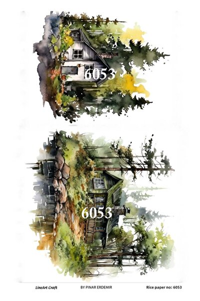 LİNEART 6053 نموذج ديكوباج نحاسي منقوش بالطبيعة والمناظر الطبيعية - شجرة ومنز...