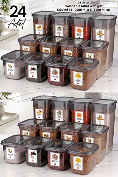 Kitchen Life 24-Piece Labeled Moly Rectangular Food Storage Container Set X8(1300ML-2000ML-3200ML) Wide - Hard Lid