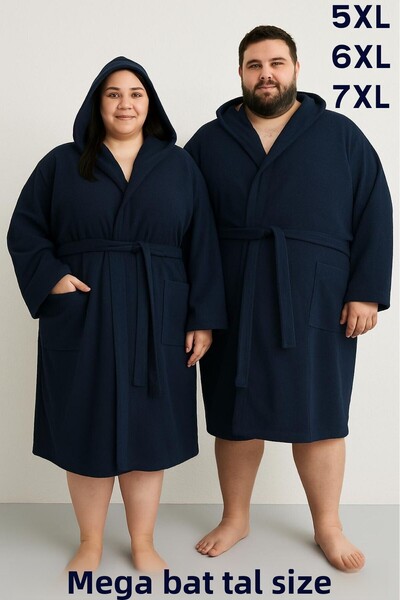 MODELHOME Culoarea bleumarin Mega Battal Size Unisex 100% bumbac halat de baie de lux cu glugă (Mărimea 5XL-6XL-7XL)