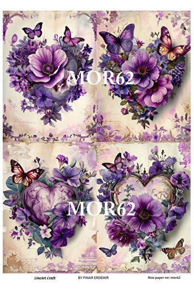 LİNEART Purple Series Mor62 Heart, Butterfly, Flower Patterned 29*42 cm Brass...