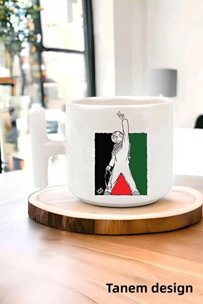 Tanem Tasarım كوب تي شيرت فلسطين مطبوع بتصميم - كوب غازيا وكودوس ماسكيد-آي أكسا