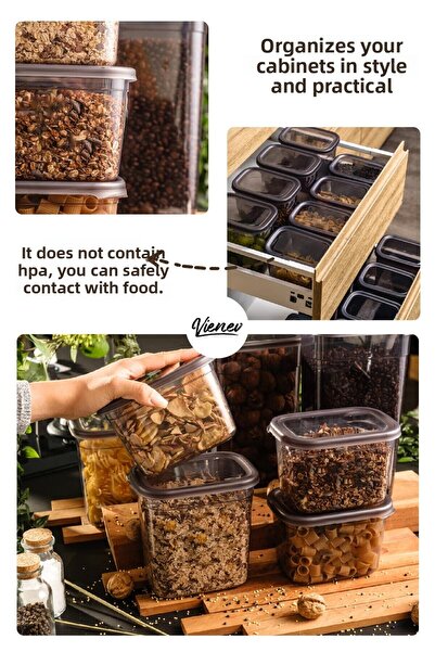 Vienev Set of 4 Peggy Rectangular Storage Containers with Colorful Labels 2x(1500-1150 Ml) Anthracite