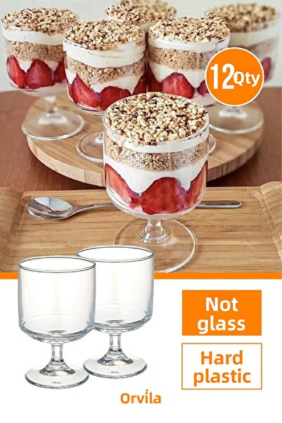 Orvila Plastic Magnolia Dessert Presentation Cup| 12-Piece Mica Magnolia Ice Cream Pudding Bowl (NOT GLASS)