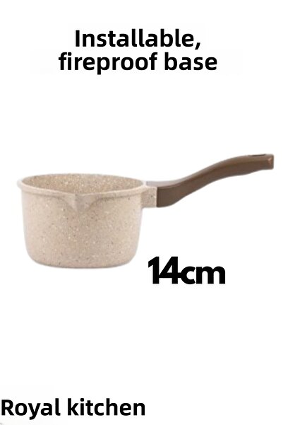 ThermoAD 28 cm Granite Cast - Mink Colored Milk Bowl, Sauce Bowl and Pancake Pan with Smiling Face Emoji