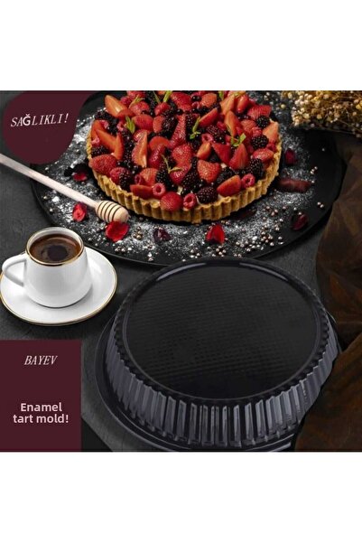 KIZILELMADA 28 cm Black Granite Tart Mold – Non-Stick Casting Look Metal Mold