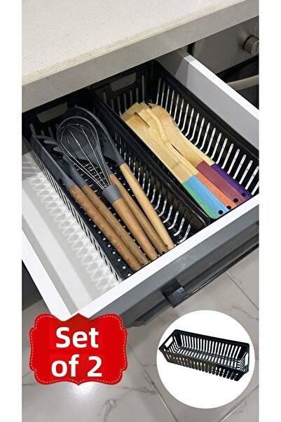 Bayev Black Clio Set of 2 Modular Cutlery and Ladle Drawer Organizer Kitchen ...