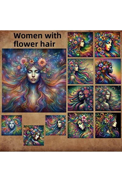 Pink Swan Craft Vintage Flowering Hair Women - Σετ αυτοκόλλητων Scrapbook Mat...