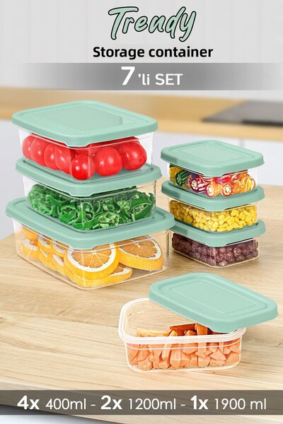 Meleni Home مجموعة من 7 حاويات طعام مستطيلة - خضراء مناسبة للميكروويف