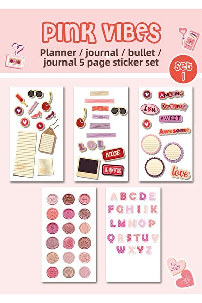 WALLHUMAN Розови вибрации 5-компонентни комплекти винтидж стикери за дневници...