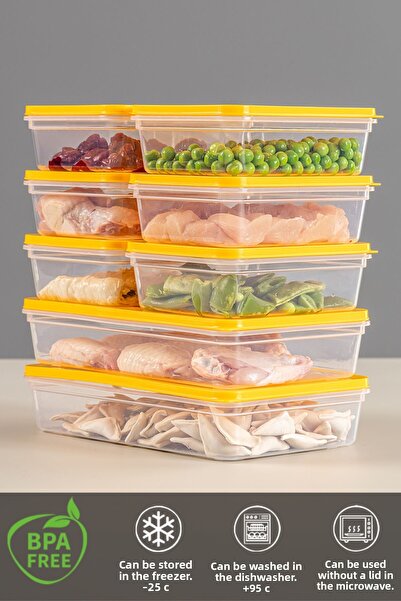 Meleni Home 8-Piece Food Storage Set - Microwave Compatible, Yellow 2x1200ml & 6x600ml