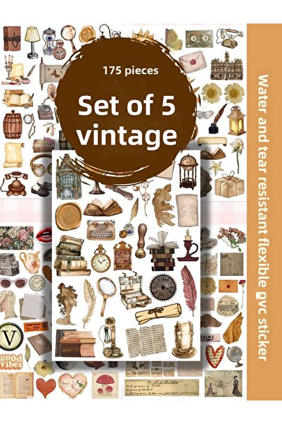 alışveriş kurdu Set de 5 autocolante vintage pentru planificator, agenda, tel...