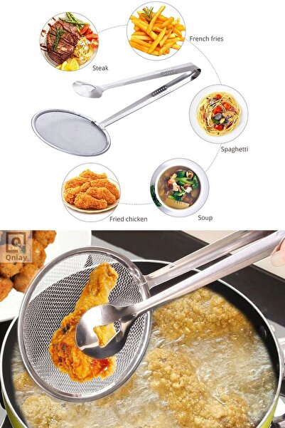 QNİAY Frying Colander Steel Strainer Tongs Oil Filter Practical Boiling Tongs Fryer Barbecue