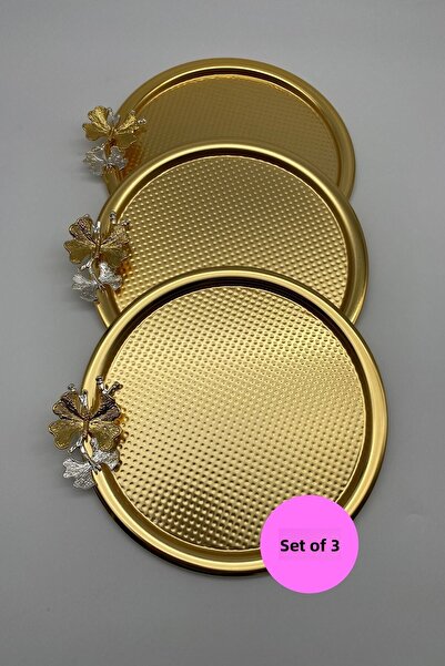 Fiyakalı Ürünler Atölyesi صينية تقديم دائرية بنمط الفراشة الذهبية مقاس 22 سم ...