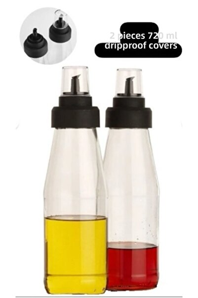 Bayev 2 Pieces 720 ml Large Size Smart Sippy-Free Glass Oil Pot Oil Vinegar Set