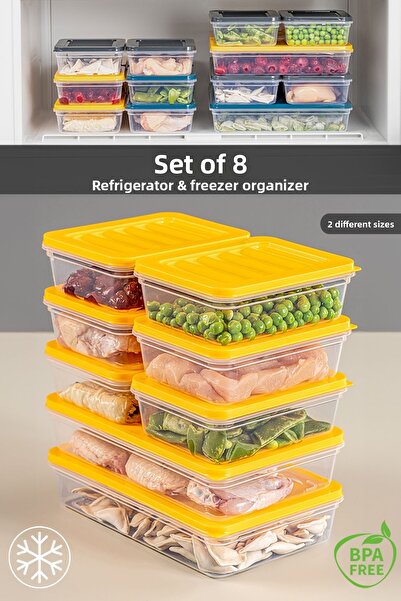 Meleni Home 8-Piece Food Storage Set - Microwave Compatible, Yellow 2x1200ml & 6x600ml