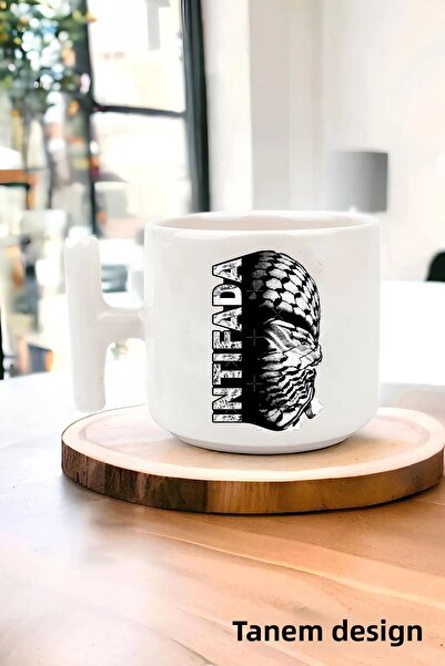 Tanem Tasarım كوب تي شيرت فلسطين مطبوع بتصميم - كوب غازيا وكودوس ماسكيد-آي أكسا