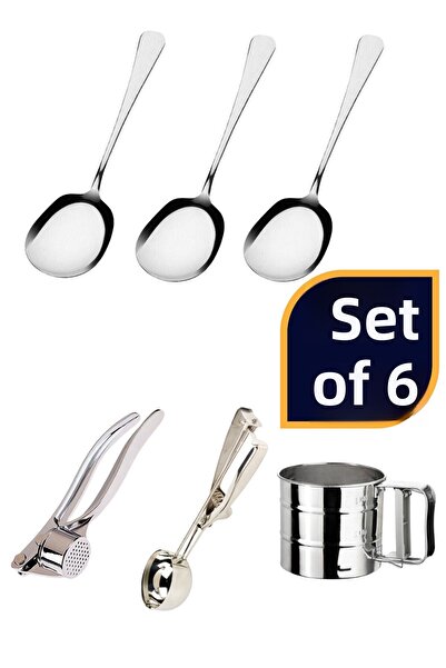 BRE HOME 6 قطع من الفولاذ المقاوم للصدأ 3 ملاعق تقديم، ملاعق آيس كريم، هراسة ...