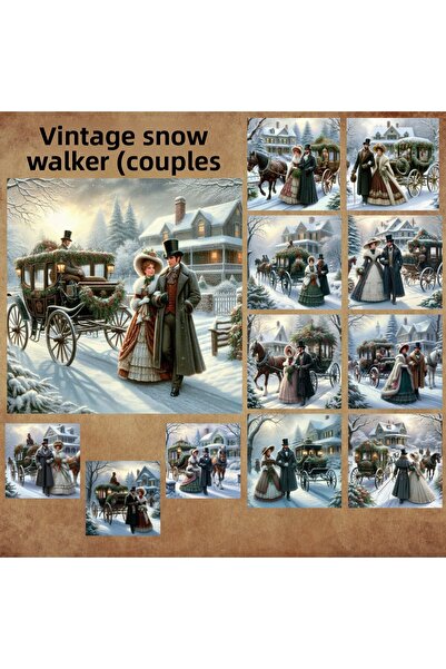 Pink Swan Craft الأزواج الذين يمشون في الثلج خمر 12 قطعة سكرابوك رصاصة مجلة ح...