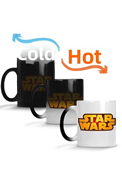 Baskı Dükkanı كوب بورسلين بشعار حرب النجوم بخلفية بيضاء كوب سحري