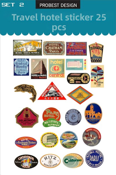 Probest DESIGN ملصقات حقيبة تحت عنوان فندق السفر الرجعية - ملصق