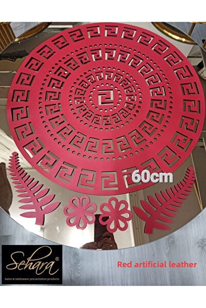 SEHARA COFFEE TABLE RUNNER/1 PIECE/60CM/ROUND/ARTIFICIAL LEATHER/RED/4 SMALL PIECES COFFEE SERVER GIFT