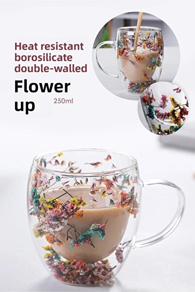 BEYZANA Heat Resistant Double Walled Borosilicate Flower Cup - Floral Cup and Coffee Presentation Cup