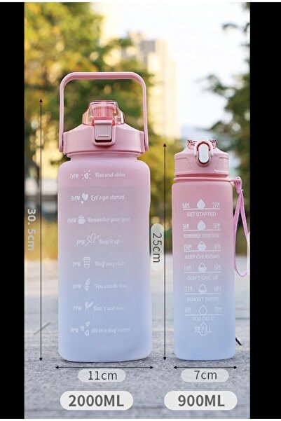OSMEY 2-Piece Motivational Water Bottle - 2lt 900ml Tritan Sports Gym Water Bottle with Baby