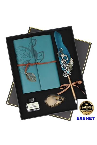 EXENET Vintage Feather Notebook Pen Set - Special Ink, Brass Base, Nostalgic ...