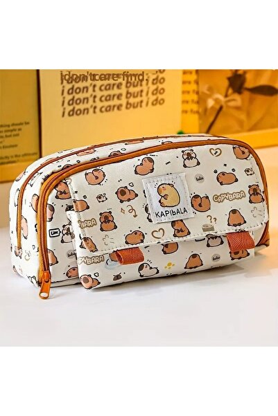 GlassySKY Cutie de creion din pânză durabilă de mare capacitate Capybara (Capybara) cu 3 straturi Suport stilou pentru școală Papetarie