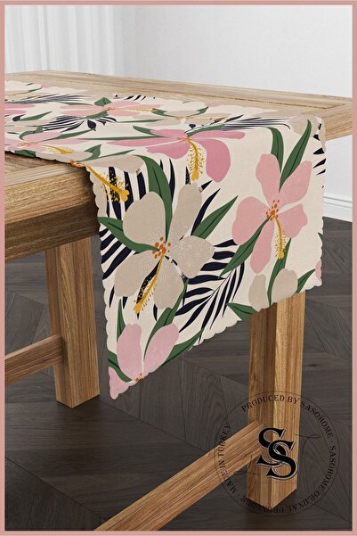 SasoHome Colorful Floral Carnival Pink Flowers Pattern Digital Printed Decorative Runner