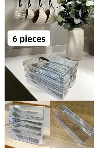 Bayev Leo 6 Pieces Transparent Dowry Cutlery Spoon Organizer Can Be Superimposed Drawer Organizer