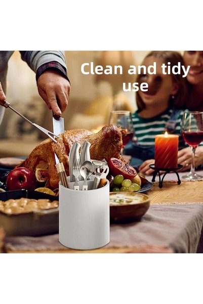 EZERE Fork - Knife - Spoon Storage and Drying Box Rotatable Kitchen Organizer White