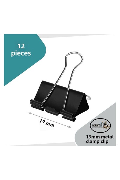 Artlantis Cleme din oțel 19 mm 12 bucăți 1 pachet Cleme metalice pentru legar...
