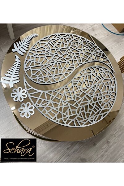 SEHARA طاولة قهوة حديثة مستديرة من الجلد مقاس 62 سم - غطاء شبكي