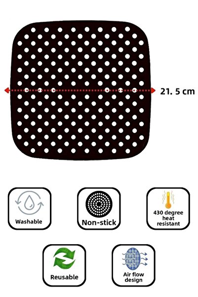 Buffer ® 150 Pieces Square Model Baking Paper And Washable Silicone Airfryer Container 21.5 Cm