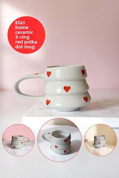 REAY HOME Handmade Ceramic Heart Detailed 3 Ring Handmade Mug Mug Cup Design ...