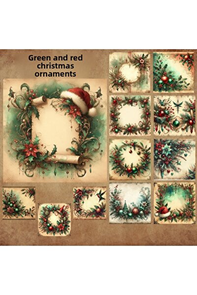 Pink Swan Craft Vintage Verde Roșu 12 bucăți autocolante pentru albume - Bull...