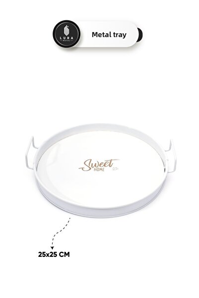 Skygo Set of 2 White "Sweet Home" Printed Metal Coffee Presentation Tea Trays - 25 cm Stylish and Durable Design