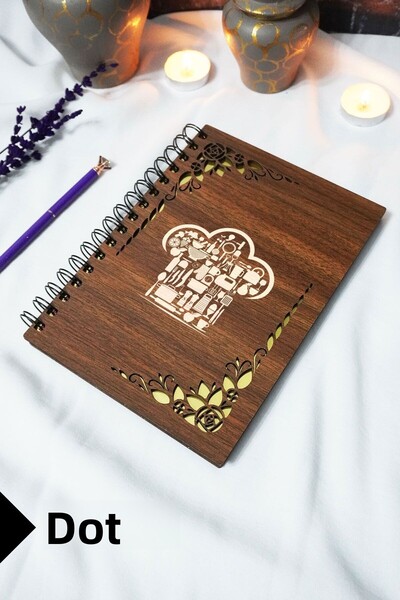 markcat Wooden Cover Spiral Recipe Book - Dotted Notebook - 60 Sheets (120 Pages) - A5 15X21 cm