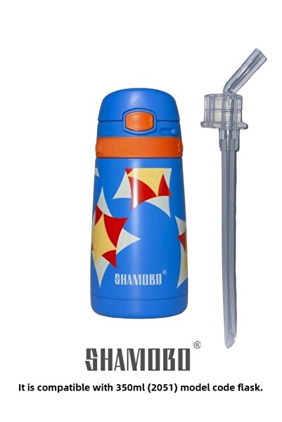 Shamobo (مع حزام احتياطي) قارورة زرقاء للأطفال سعة 350 مل مع قش من الفولاذ المقاوم للصدأ Vagonlife