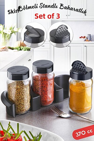Nandy Home Σετ μπαχαρικών Daphne με βάση - Σετ καπακιού διπλού κλικ 3 τεμαχίων 370 CC