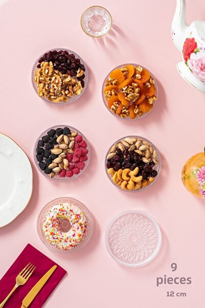 ORTAKÖY CENNETİ Alya Patterned Upright Plate - 6-Piece Glass Presenter Pastry Cookie Dessert Tea Cake Catering Serving Plate - 12 cm