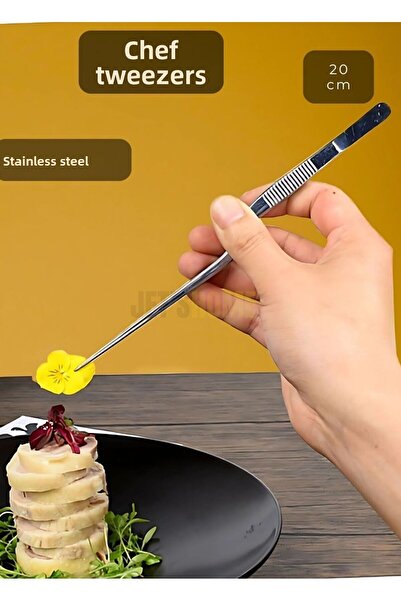 Jet's Home Stainless Crimped Chef Tweezers - Steel for Food and Tongs, 20cm
