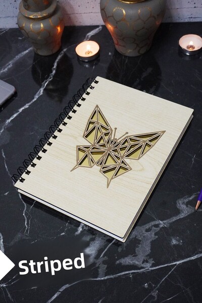 markcat دفتر ملاحظات مخطط بطابع الفراشة مع غطاء خشبي - جدول الأعمال والمدرسة ...