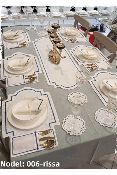 HİFA Σετ αμερικανικού τραπεζιού από λινό για 8 άτομα (33 τεμάχια) (μοντέλο ri...