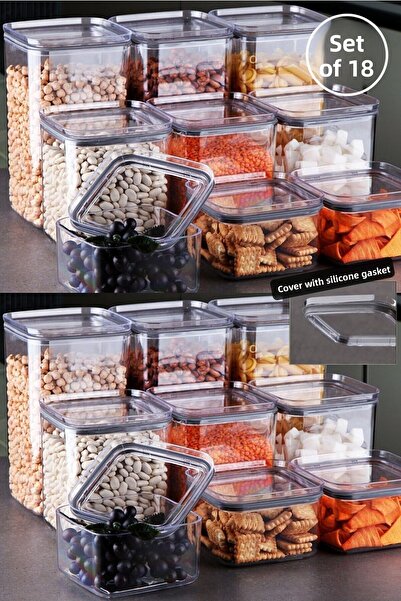Nandy Home Set of 18 Square Sealed, Leak-Proof Lid Storage & Food Container Transparent