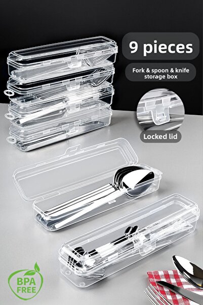 Meleni Home صندوق تخزين 9 قطع من أدوات المائدة - حاوية تخزين أدوات المائدة ومنظم حامل المهر