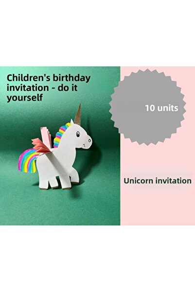 Organik Yolda دعوة عيد ميلاد الطفل - افعل ذلك بنفسك وحيد القرن، 10 قطع.